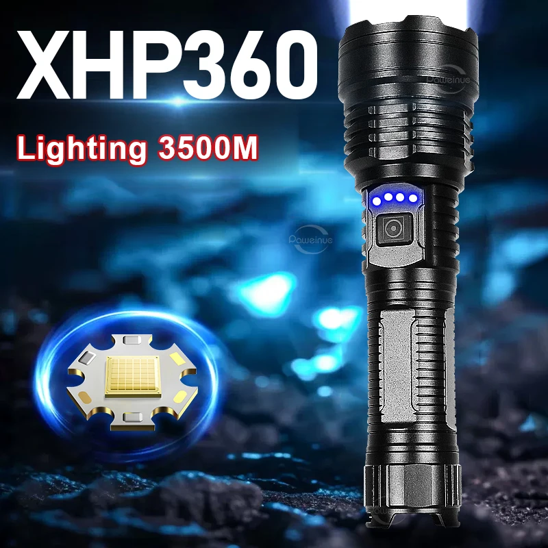 

High Power LED Flashlights XHP360 Most Powerful Tactical Flashlight Portable Rechargeable Lamp Waterproof Outdoor Camping Lights