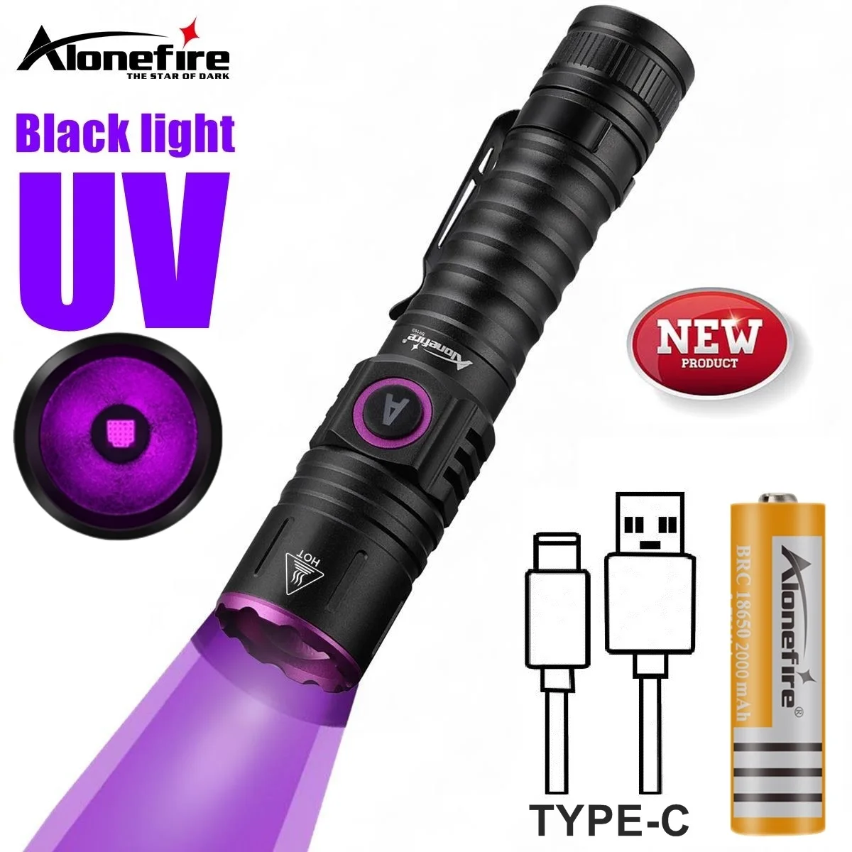 395/365nm UV LED Blacklight Flashlight Rechargeable Invisible Ink Marker CatDog Urine Tinea Ore Money Scorpion Fluorescence Lamp