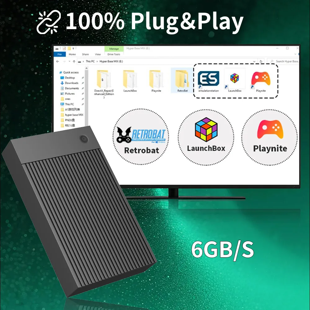 Hyper Base MIX 4T Retro HDD 59000+Games for Switch/PS4/PS3/PS2/WiiU Emulators Plug＆Play Game Console Retrobat＆Playnite＆Launchbox view 2