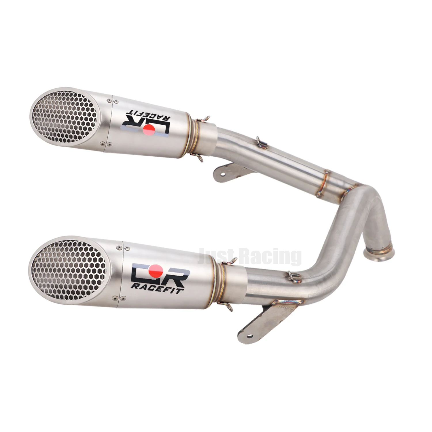 For CF Moto 500SR 500 sr Slip On 51mm Stainless Motorcycle Exhaust System Mid Link Pipe Double Outlet Carbon Muffler view 3