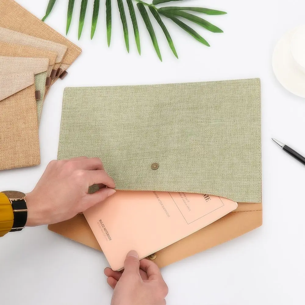 Simple Linen Document Bag A4/A5 Portable File Folder Big Capacity File Storage Briefcase Paper Holder Office School Supplies