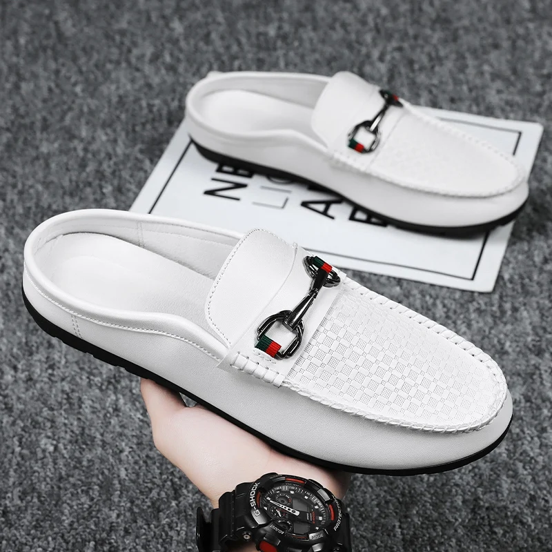 Fashion Half Slippers Mens Casual Shoes Breathable Slip-on Mens Driving Shoes  Comfortable Men Loafers Mens Lazy Shoes Moccasins