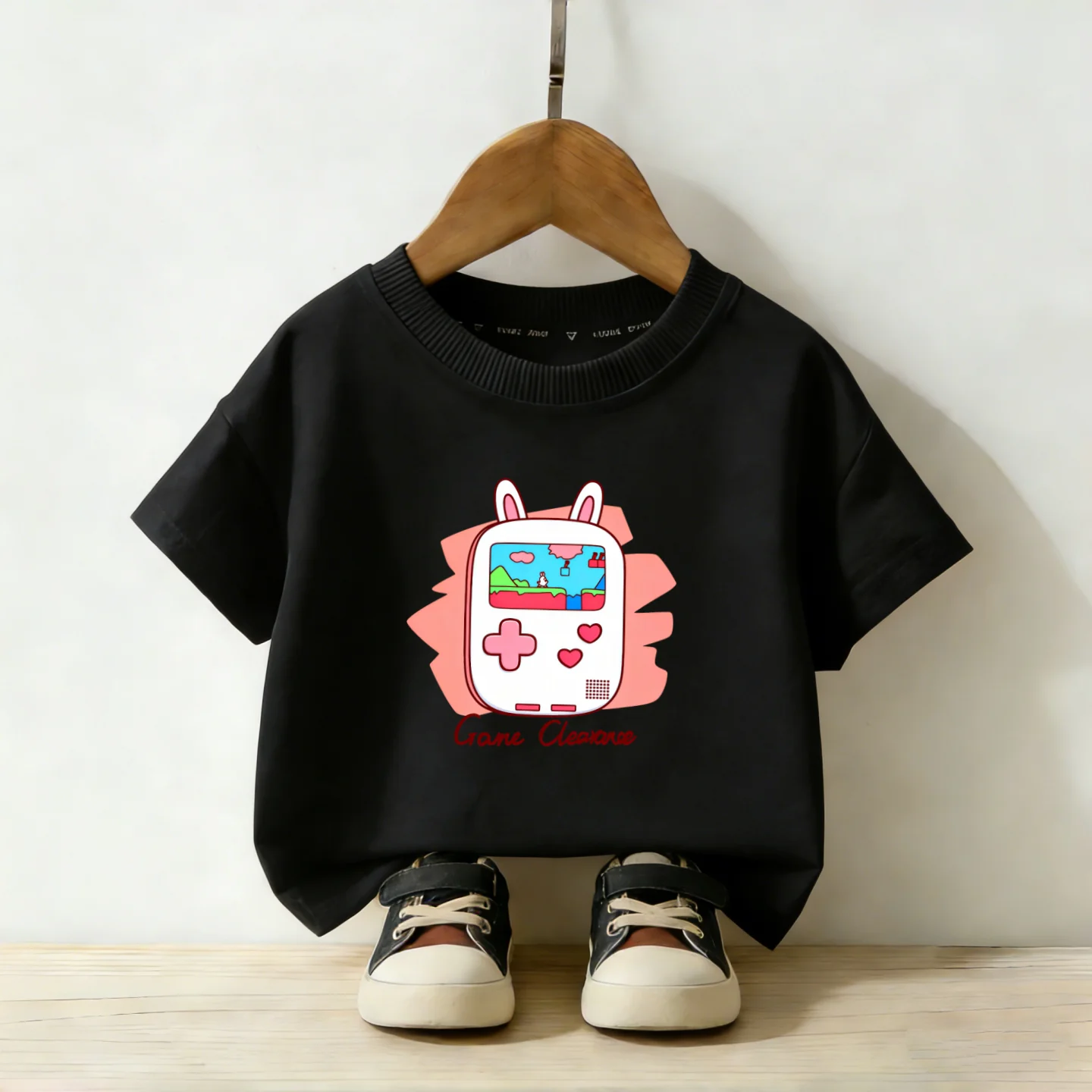Leisure Style Cartoon Bunny Printed Children's T-shirt for Boys and Girls, Short Sleeved Summer Round Neck Parent-child Clothing