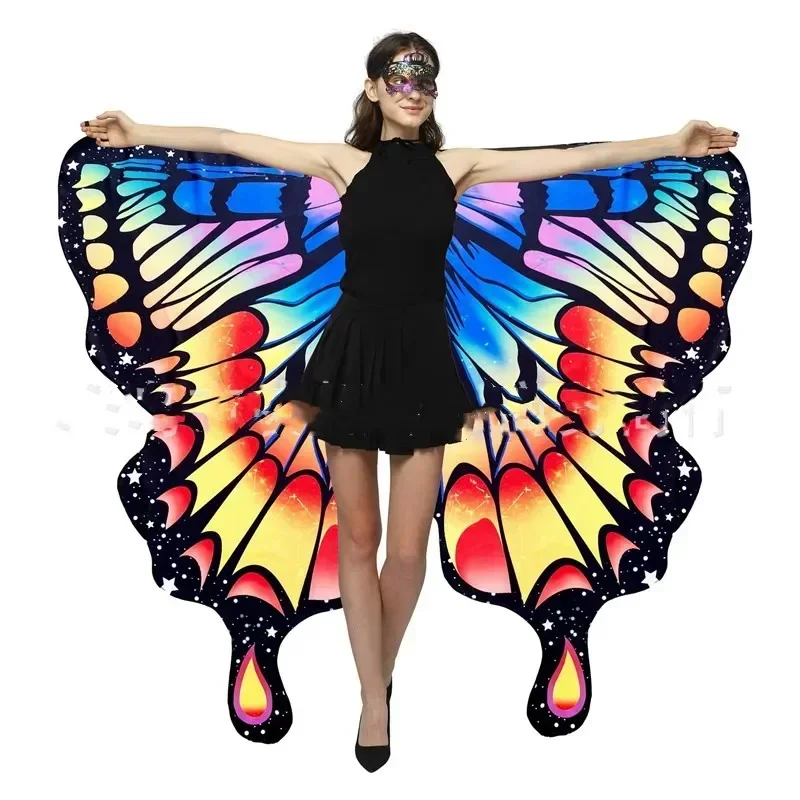 2 Sides Print Butterfly Wings Women Halloween Costumes Rainbow Shawl Fairy Ladies Cape Nymph Pixie Dress Up Scarf Photography