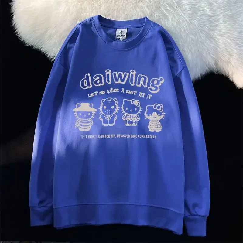 Japonês kawaii meninas jumper olá kitty o-pescoço camisola feminina nova primavera outono solto harajuku topos kpop goth branco pullovers