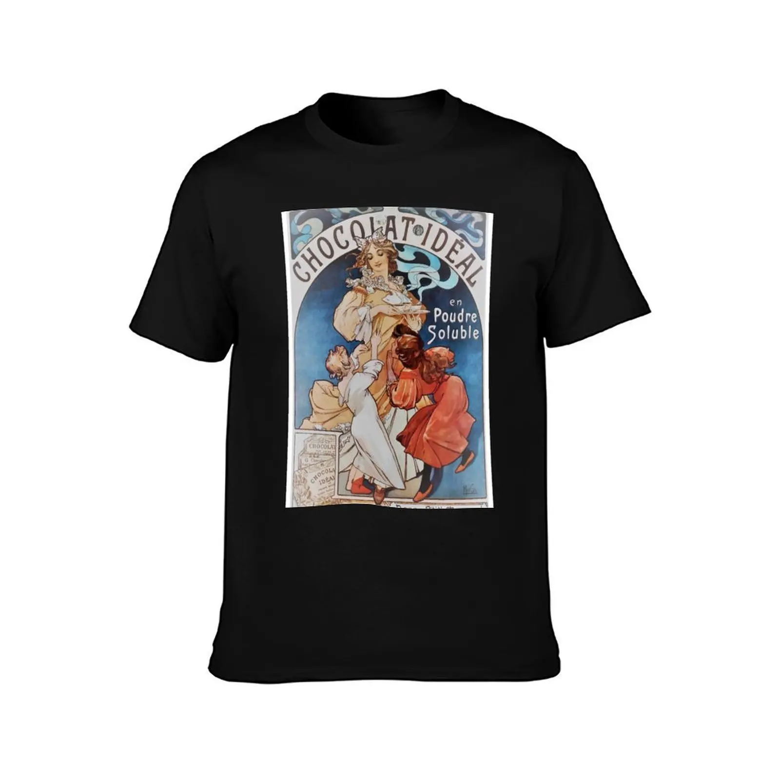 Vintage Alphonse Mucha - ChocolatIdeal 1897 Art Nouveau T-Shirt, Summer Casual Cotton Tee, Oversized Streetwear Tops