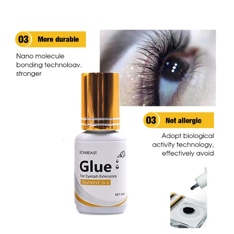 1 Bottle EONBEAUT Eyelash Extension Glue EB-10 Diamond 1-2s Fast Drying Golden Cap Makeup Tools Black Adhesive Strong