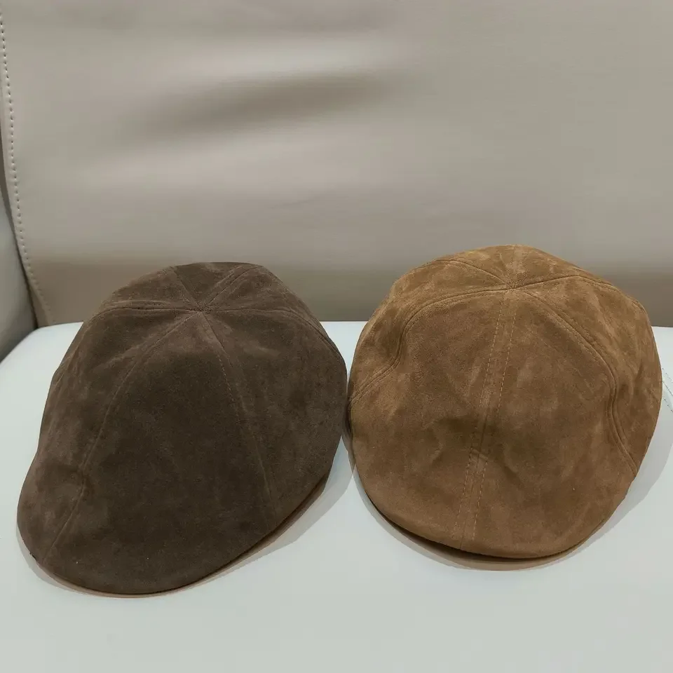 

High-Quality Vintage Wool Beret Hat for Women, Winter Retro Peaked Cap, Deer Skin Suede Fedora, Large Size Headwear