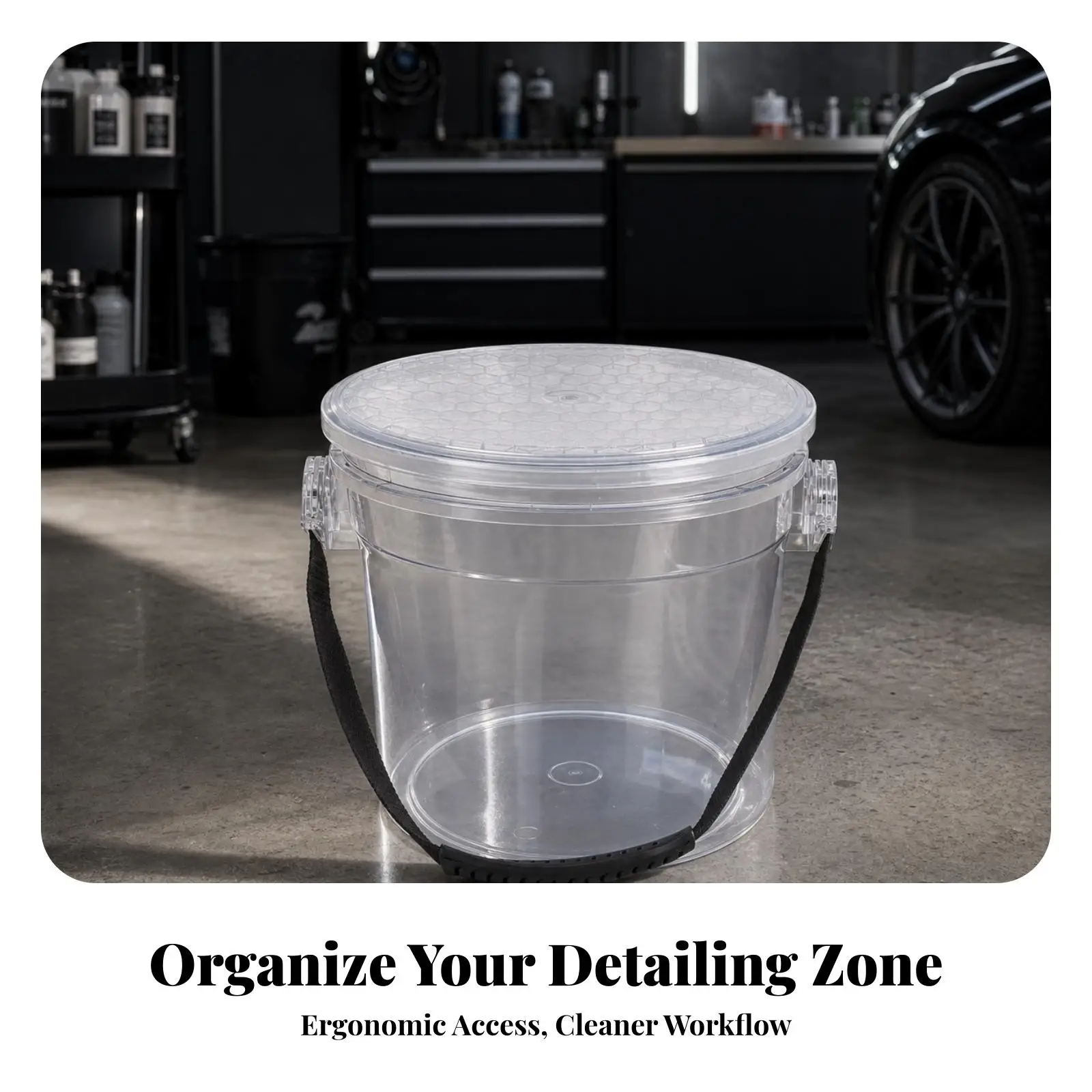 Heavy Duty Wheeled Car Wash Bucket Cart with Molded Side Cup Holders for Auto Care