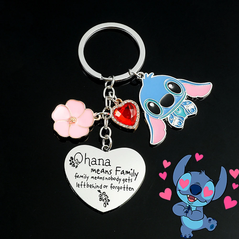 

Kawaii Stitch Heart Shape Crystal Pendant Keychain Cartoon Anime Lilo & Stitch Keyring Fashion Women Backpack Ornament Toy Gift