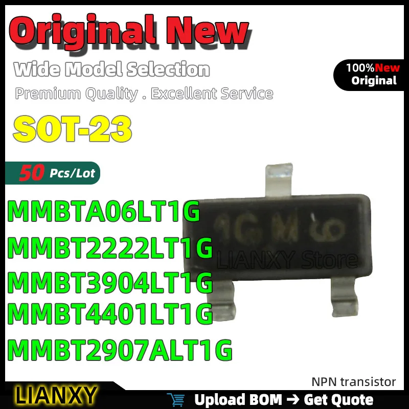 50pcs SOT-23 MMBTA06LT1G MMBT2222LT1G MMBT3904LT1G MMBT4401LT1G MMBT2907ALT1G NPN transistor New Original
