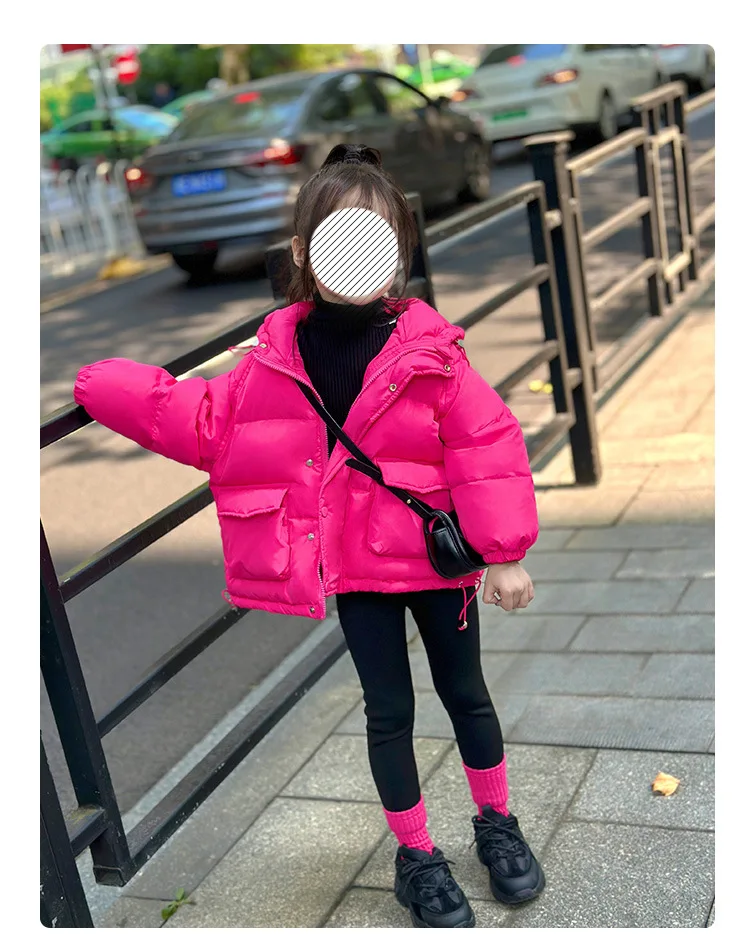 Children Down Cotton Jacket Girls Short 2024 New Korean Little Girl Baby Bread Jacket Thickened Cotton Coat