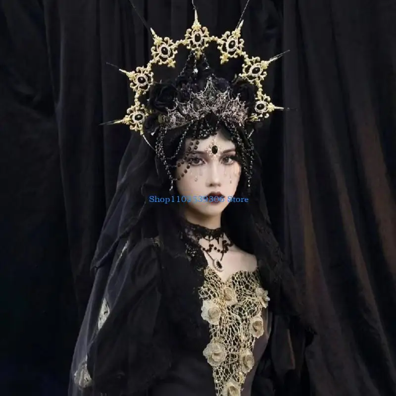 

400A Black Crowns Necklace Headpiece Customize Madonnas Bride Headwear