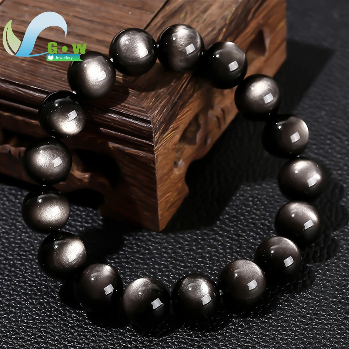Natural Silver Obsidian Bracelet Men\'s and Women\'s Models Double Cat Eyes Silver Obsidian Gold Obsidian Lucky Amulet Hand String