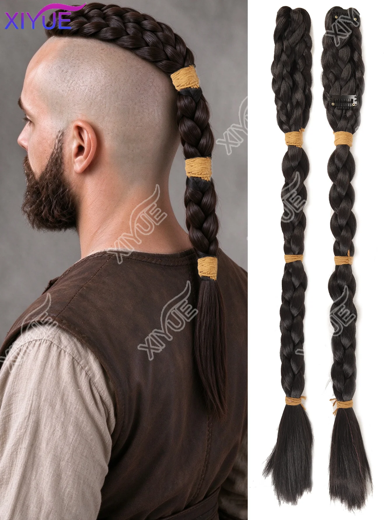 XIYUE Men's Braided Ponytail Wig Synthetic Wig BB Clip Style Braided Ponytail Wig Suitable for Everyday Wear and Holidays XY
