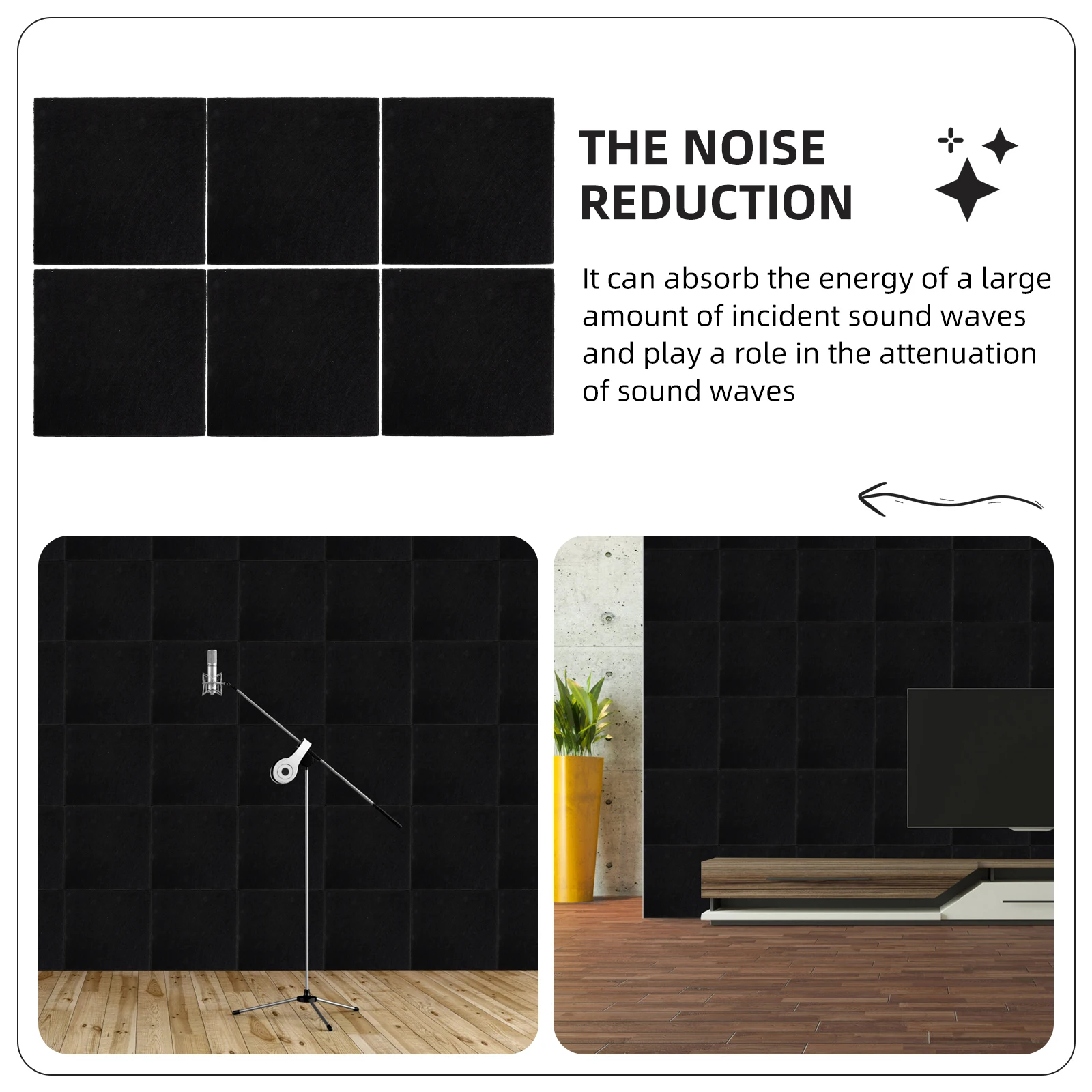 

6pcs Acoustic Panels Sound Absorption Board Dampening Studio Mats Gym Insulation Material Reducing Reverb Echoes