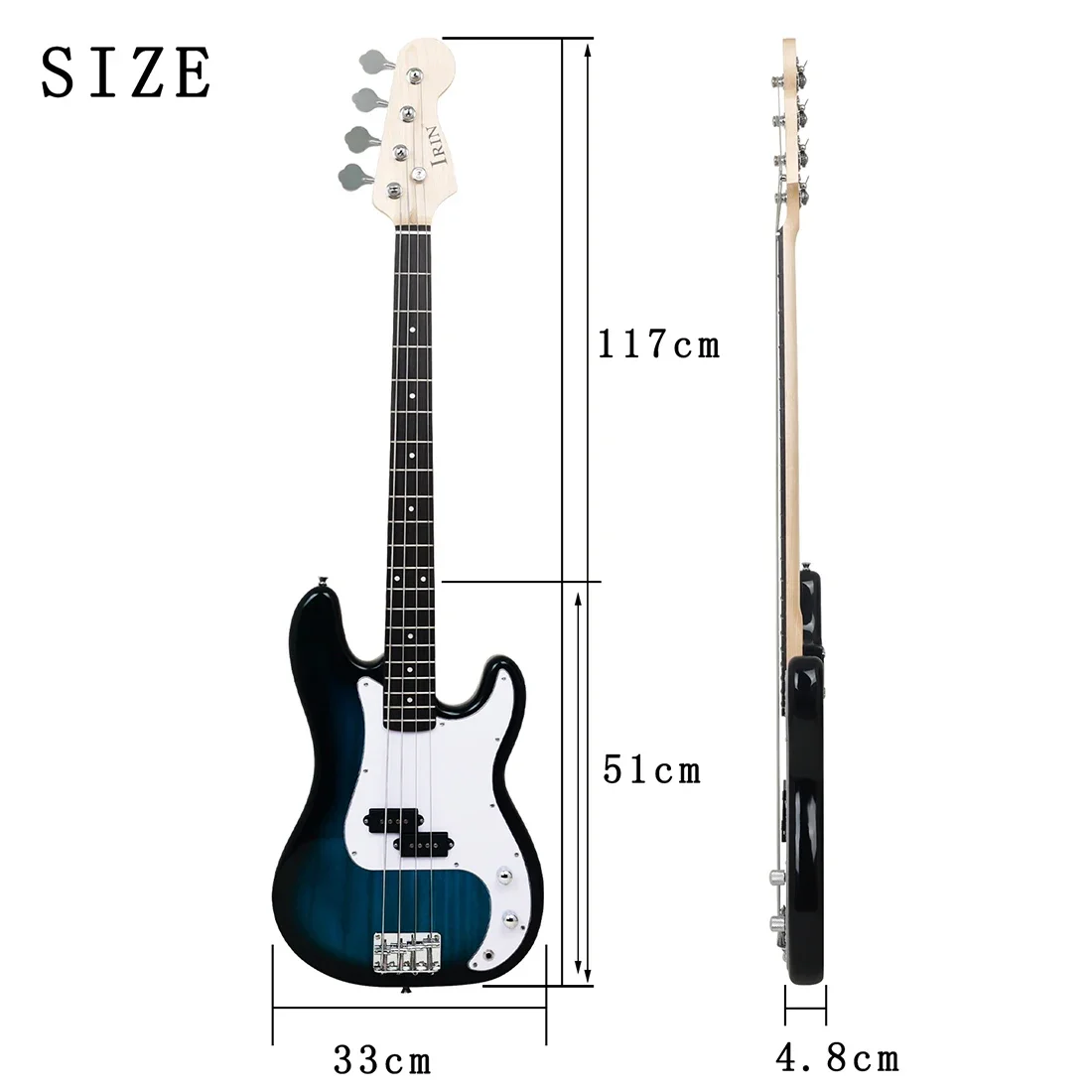 IRIN Basswood Body Bass Guitar Turn Blue 20 Frets Guitarra 4 String Electric Bass with Tuner Strings Capo Pick Effect Pedal Part