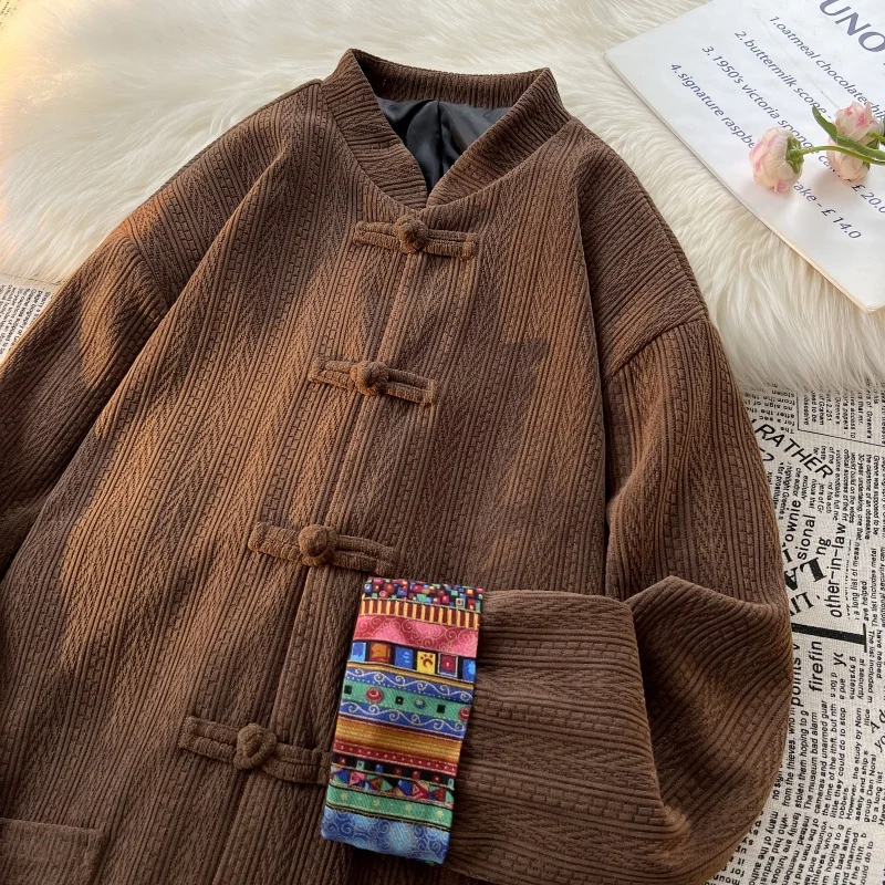 Costume da tè retrò Jaet da uomo primavera autunno sciolto stampa tibetana nazionale Sle casual lungo Sve capispalla fibra di poliestere