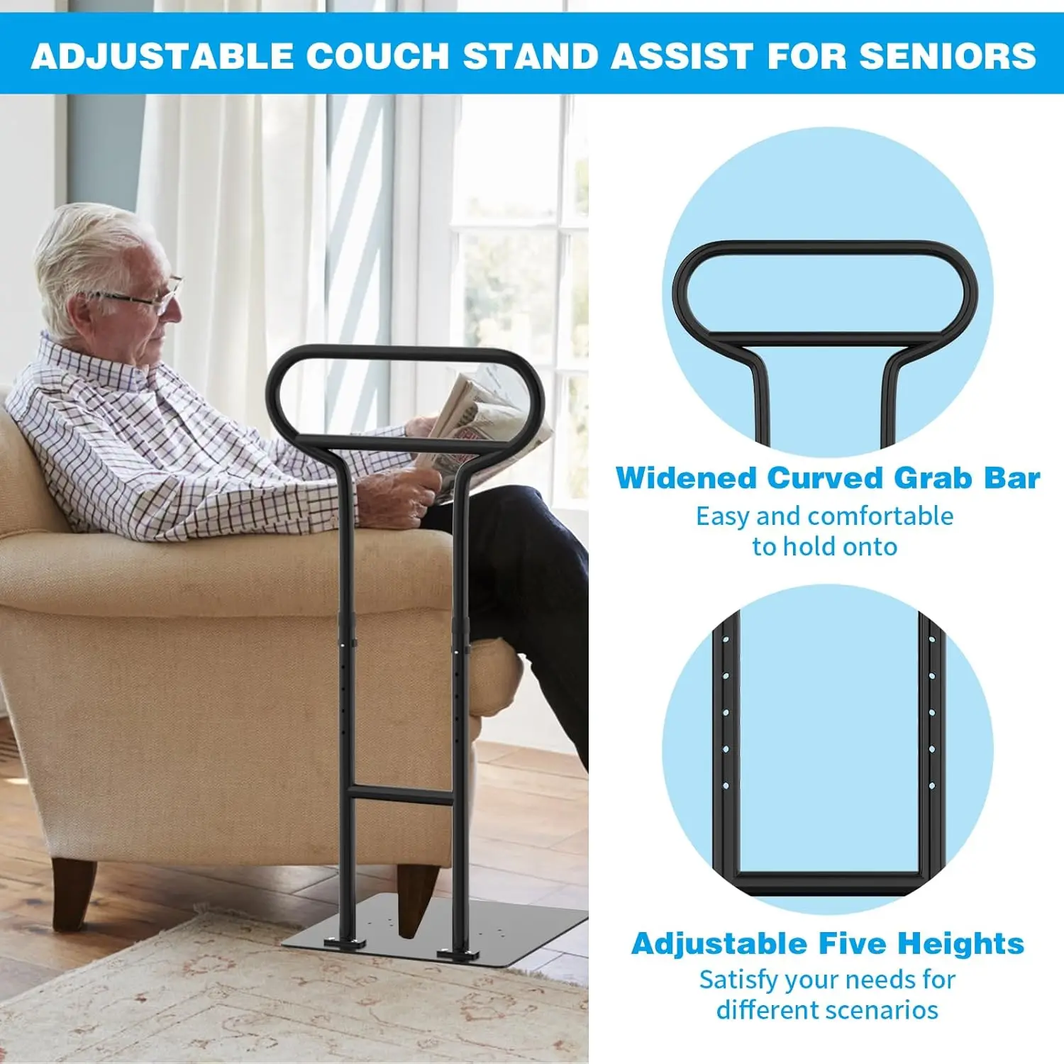 Bed Rails For Elderly Adults Safety, Adjustable Bed Cane For Elderly, Heavy Duty Stand Assist Railing For Seniors, For Couch,
