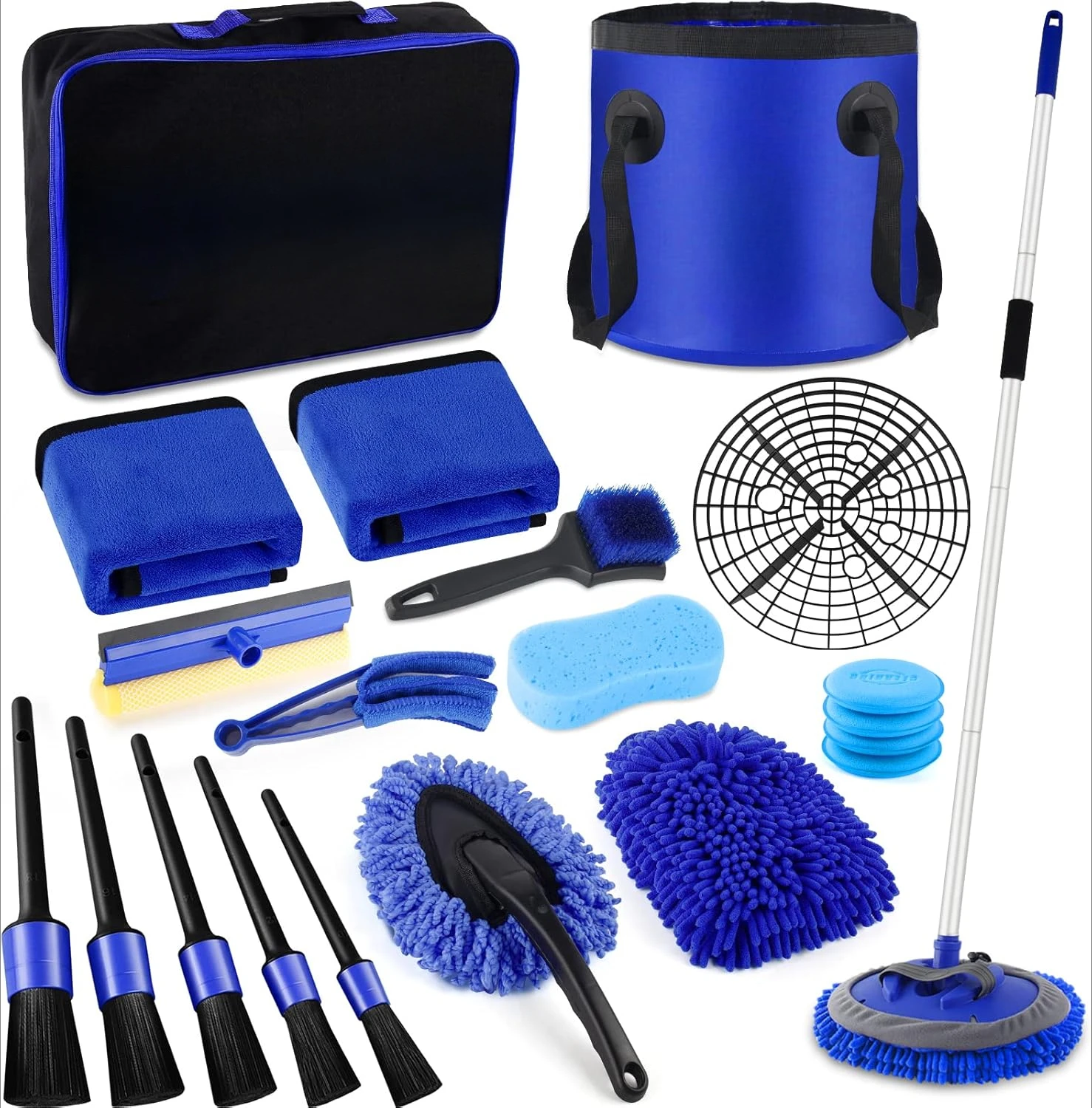 

Car Detailing Brush Set,Car Wash Bucket with Dirt Trap,Windshield Window Squeegee for Cars RV Truck Boat