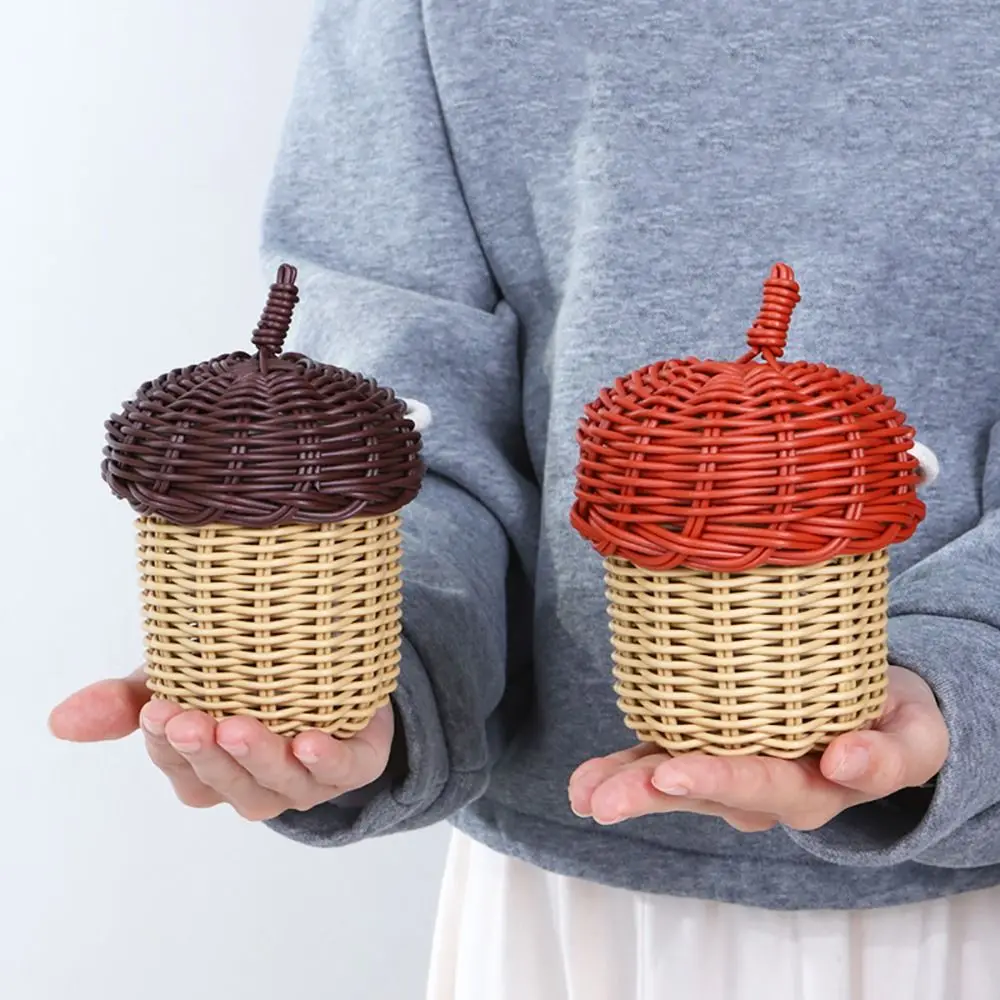New Acorn-shaped Shoulder Bag Basket Weaving Red Coffee Crossbody Bag Photo Props Plastic Storage Basket Boho view 4