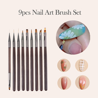 9pcs/Set Acrylic Nail Art Brush Brown Stain Line Pen For Manicure Design Drawing UV Gel Petal Painting Soft DIY Nail Art Tools