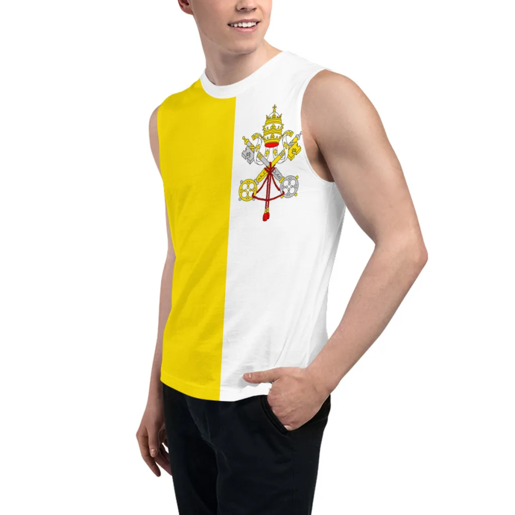 Sleeveless T-shirt Vatican City Flag 3D Men's Boys Tshirt Gyms Tank Tops Fitness Joggers Basketball Training Vest