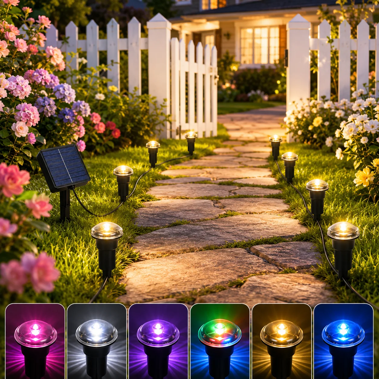 Lampes solaires pour allées extérieures, lampes à piquet pour jardin, 3,8/5,8/7,8/9,8 m, 10/20/30/40 LED, 6 couleurs, décoration pour pelouse et allée