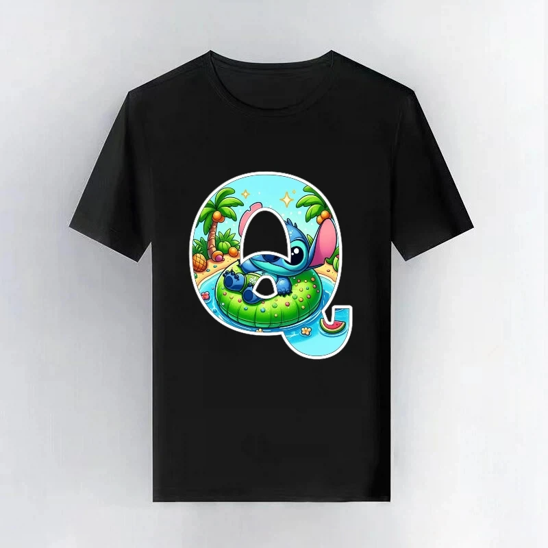 

Disney Lilo Stitch, простая футболка с надписью для мужчин и женщин, повседневная белая спортивная одежда с короткими рукавами для родителей и детей, модная футболка с круглым вырезом для детей
