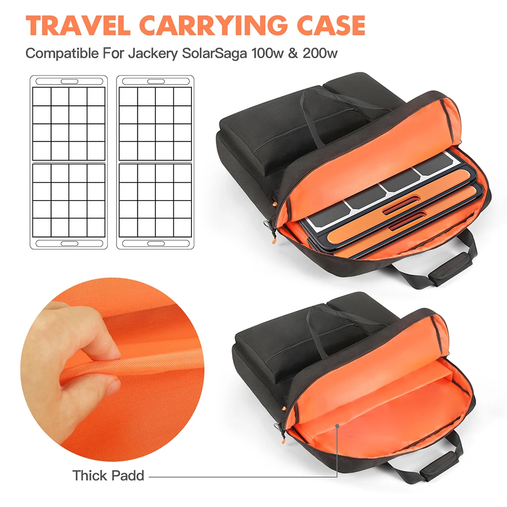 Padded Travel Solar Panel Organizer Large Capacity Solar Board Protective Handbag Multi-Pocket for Jackery SolarSaga 100W 200W view 5