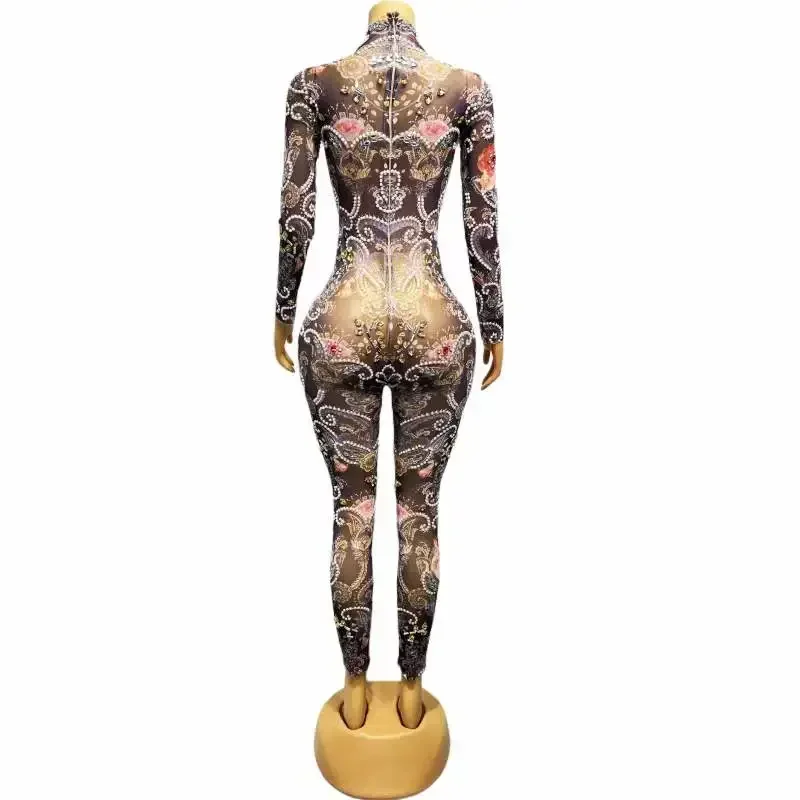 2023 Tute da donna Cristalli di fiori Drag Queen Outfit Compleanno Costume da spettacolo teatrale Festeggia l'abbigliamento da festival con strass