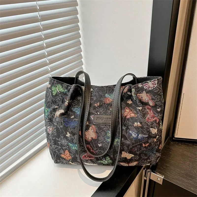 Bolso de lona para estudiantes de secundaria, bolso de mano a la moda para mujer, bolso de hombro con estampado de mariposa