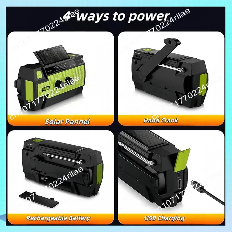 A17Z Emergency Weather Radio,Solar Charging, 3 LED Flashlights, LED Induction Reading Lamp, SOS Alarm, Rechargeable For Us