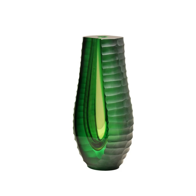 Retro emerald water drop glass vase, niche design artistic hydroponic flower arrangement device