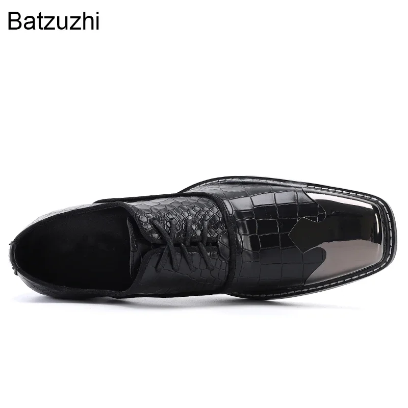 

Batzuzhi Leather Dress Men Shoes 6.5cm High Heels Fashion Men's Shoes Lace-up Square Toe Business, Party and Wedding Shoes Male