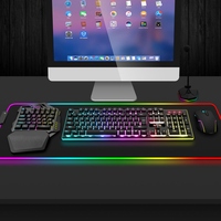 One Hand Wireless Gaming Keyboard RGB Backlit Portable Mini Keyboard Game Controller for PC PS4 Xbox Gamer -AT93