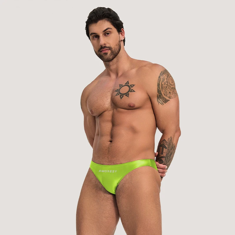men sexy underwear glossy swimming trunks low-waisted underpants oily Shiny briefs
