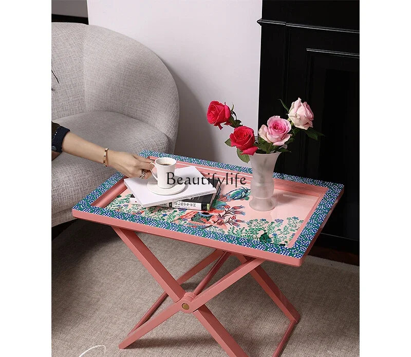 

Russian birch painted rectangular foldable mobile coffee table