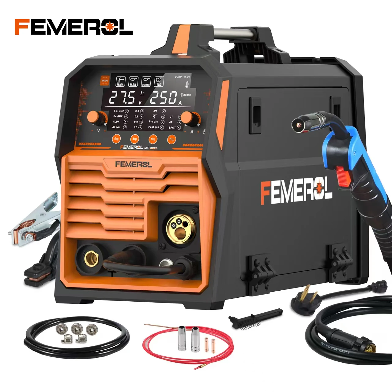 FEMEROL 6 في 1 غاز MIG Gasless Flux Core Stick رفع TIG بقعة لحام بكرة بندقية متوافق آلة لحام الألومنيوم 110 فولت/220 فولت