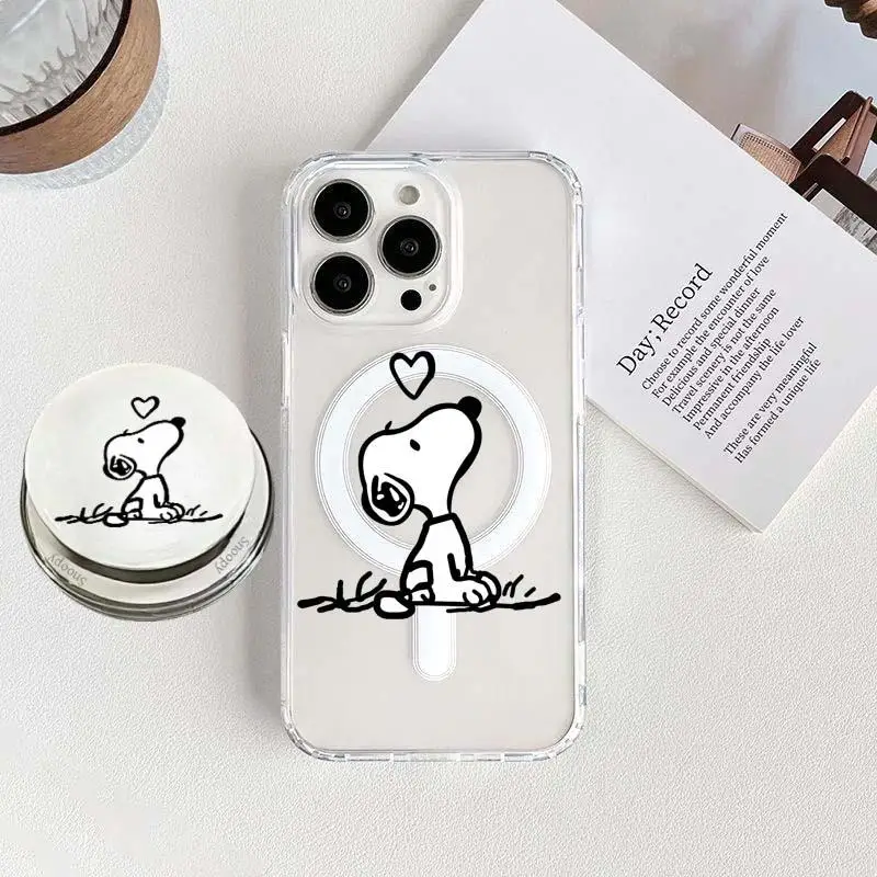 Cute Cartoon Snoopy With Magsafe Phone Case For iPhone 16 15 14 Plus 12 11 Pro Max 13 Mini Magnetic Wireless Charge Back Cover