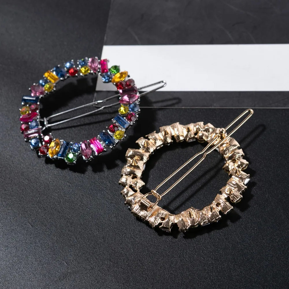 Colorful Rhinestone Hair Clip for Woman Round Fashionable Metal Hairpins Woman Hair Accessories