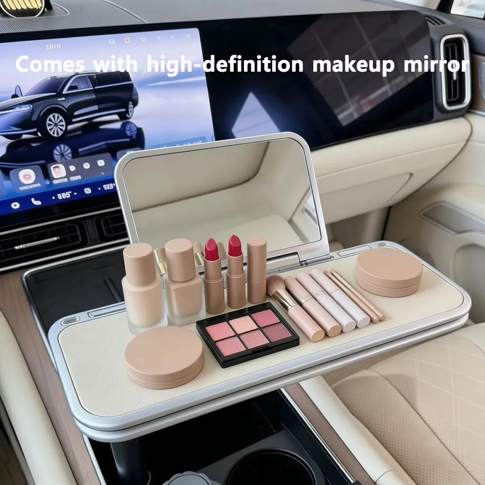 Gen 2 New Car Floating Small Table for Tesla Model 3 Y X S All Range 360° Rotating Foldable Desk Notebook Cup Holder With Mirror