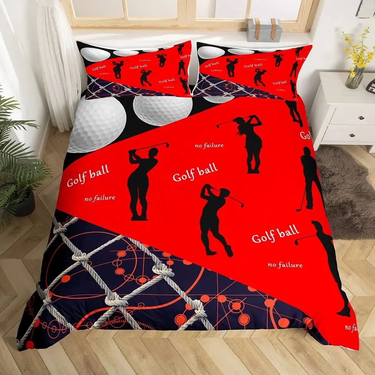 Golf Print Duvet Cover Set Black Camo Bedding Set Camouflage Comforter Cover Sports Themed Bedding,Golf Balls Gaming Quilt Cover