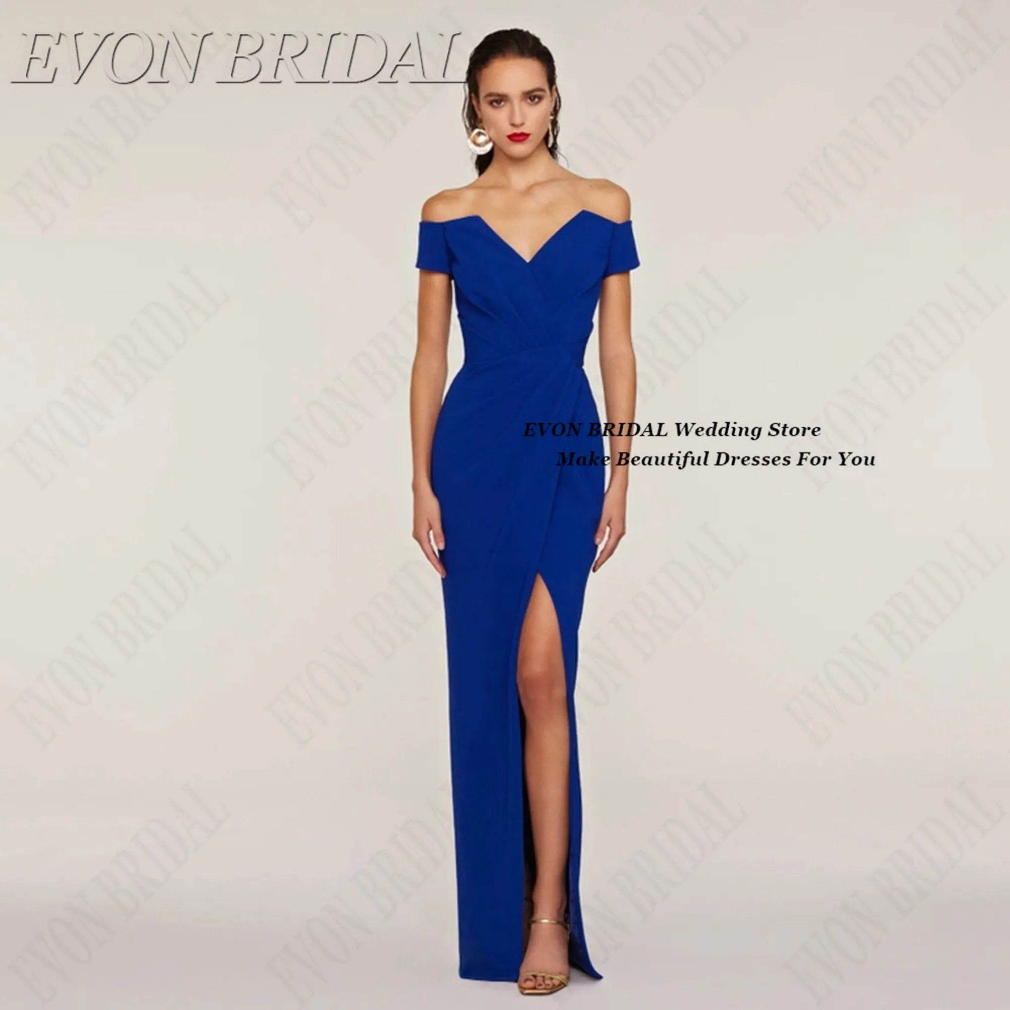 

EVON BRIDAL V-Neck Wedding Evening Gown Classic Royal Floor Length Party Gowns 2025 Slit Sleeveless Dresses For Party Customized