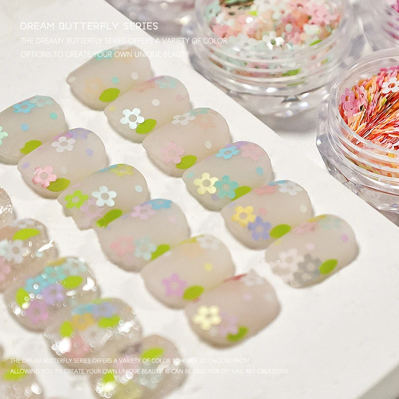 الترتر مسمار الفن الديكور ، مانيكير نصائح سحر للنساء 1 جرة الجوف خارج الزهور مسمار الفن بريق رقائق صغيرة تألق مسمار