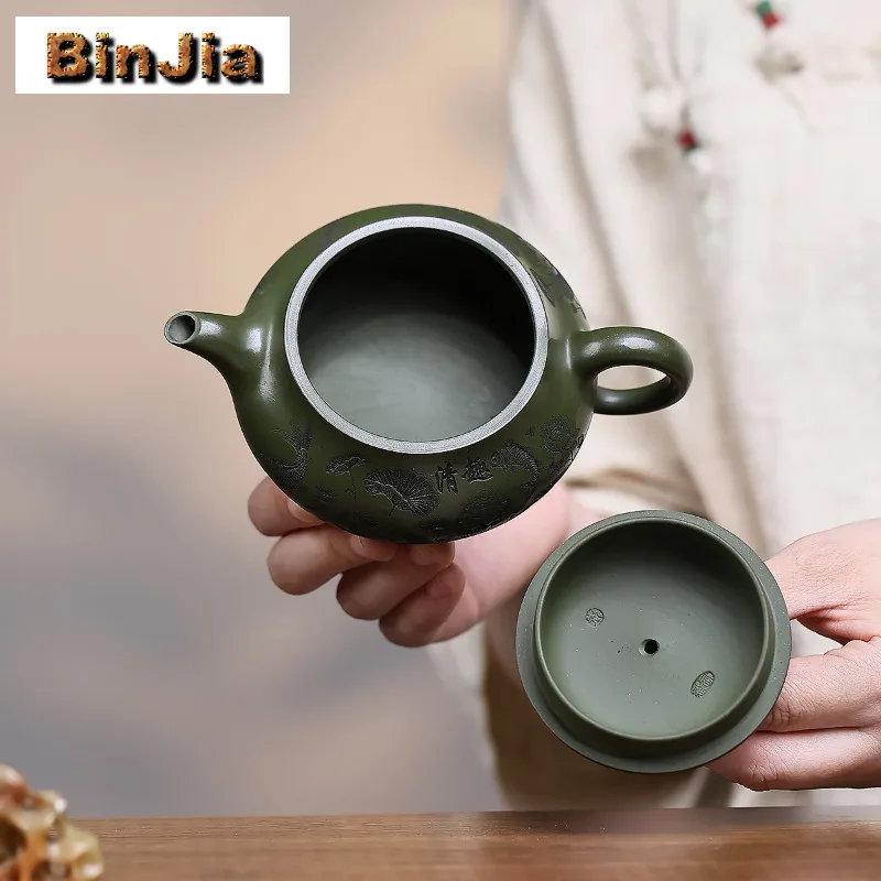 220 مللي ييشينغ القديمة الأرجواني الطين أباريق الشاي اليدوية مينغ فرن وعاء الخام الخام الأخضر الطين غلاية الصينية Zisha طقم شاي الحلي هدية #3