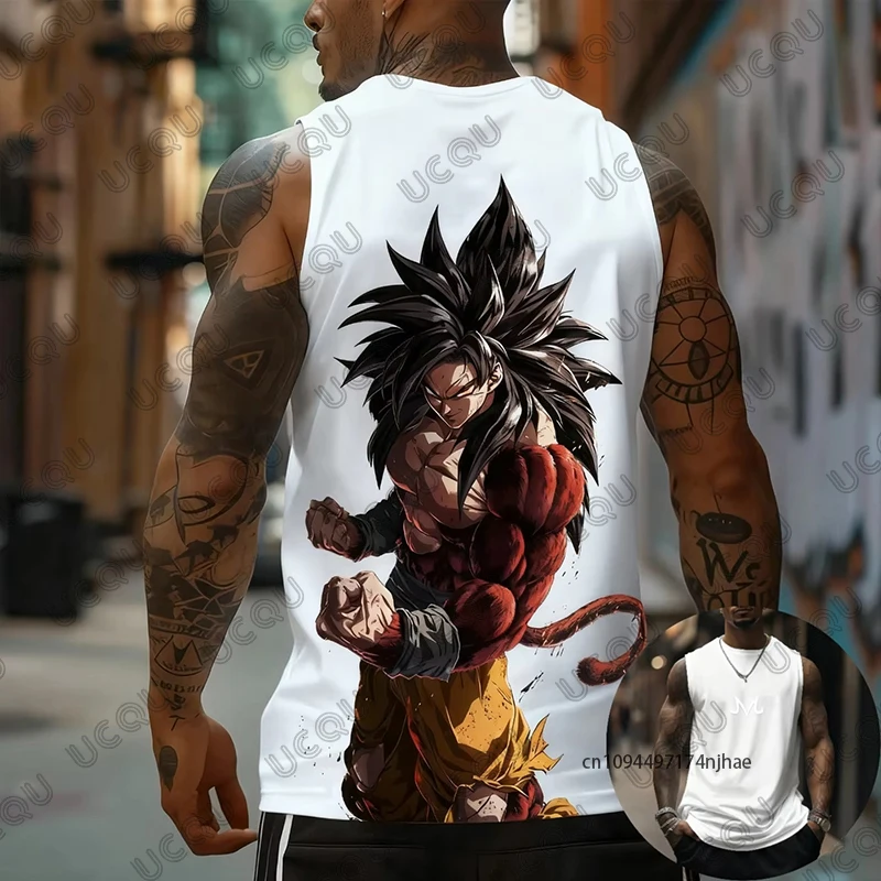 Dragon Ball Anime Son Goku Super Saiyan Print Sleeveless T-shirt For Men Summer Sports Fitness Vest Tank Top Casual Unisex Tops - Image 2
