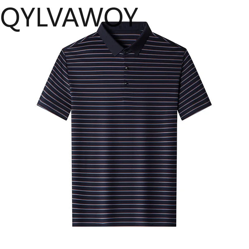 

QYLVAWOY 100% чистая шелковая рубашка-поло из тутового шелкопряда с полосатым воротником для мужчин, летние мужские рубашки-поло с коротким рукавом, Camisas Masculina