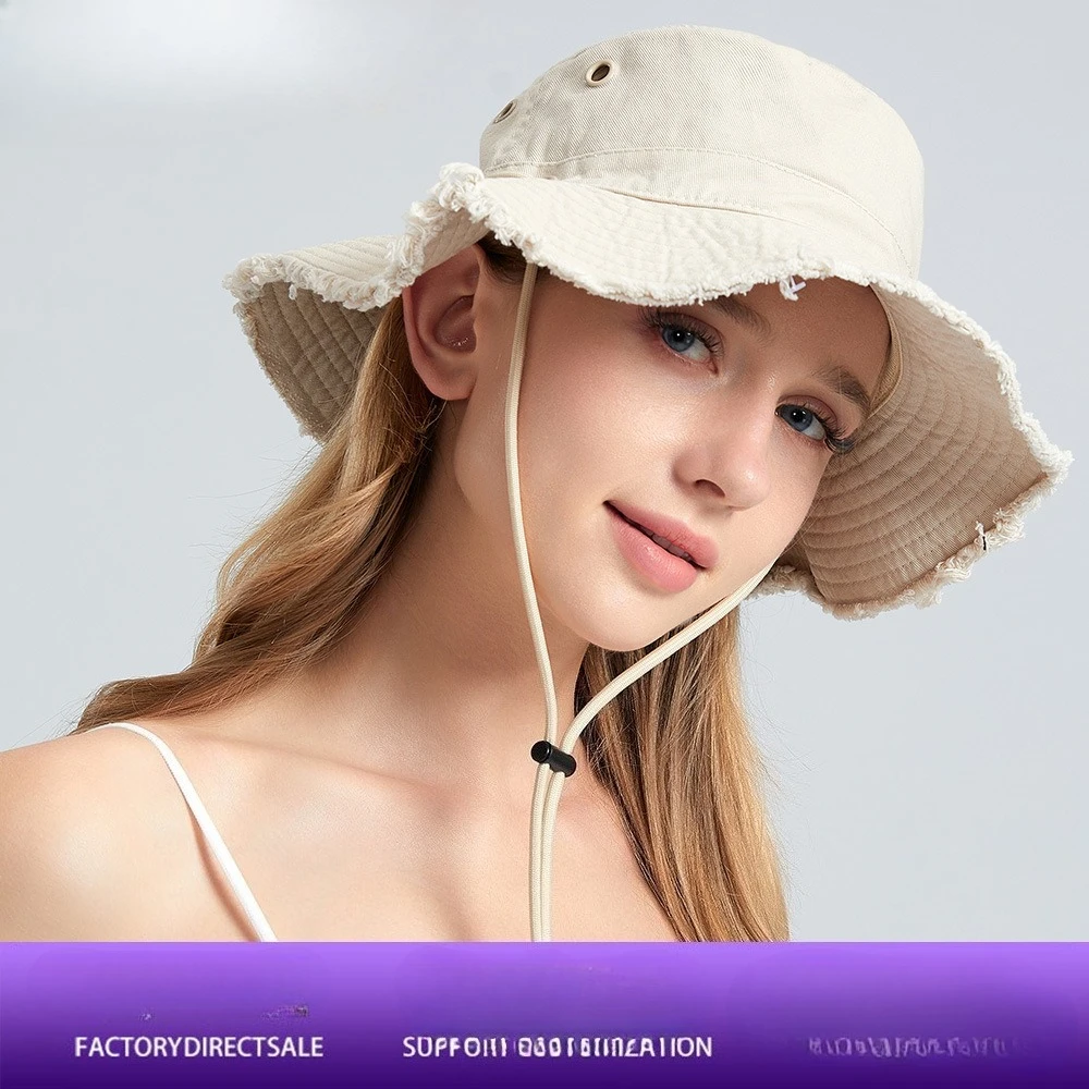 

Women Solid Color Sunshade Bucket Hat Soft Cotton Tassel Brim Foldable Fisherman Cap Lady Girl Outdoor Beach Travel Sun Caps