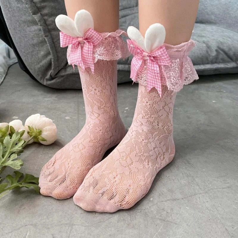 Women Lace Mesh Soc… - image